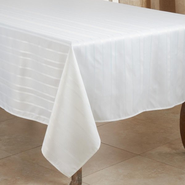 Saro Lifestyle SARO  65 in. Square Jacquard Tablecloth with White Stripe Design 6223.W65S